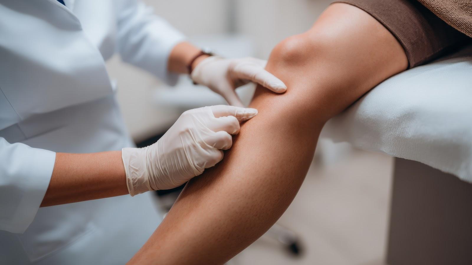 Aufbereitetes Plasma wird bei der ACP Behandlung ins Kniegelenk injiziert